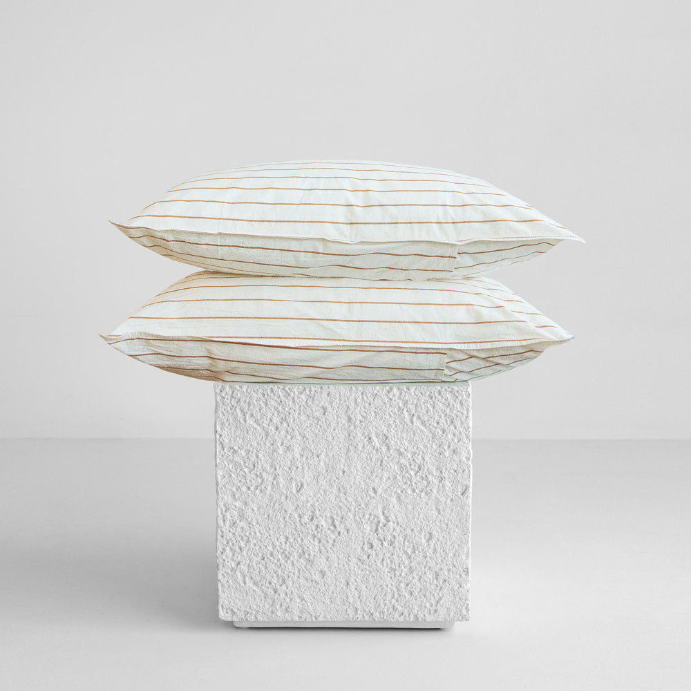 Stonewash Cotton Pillowcases - Cedar Stripe