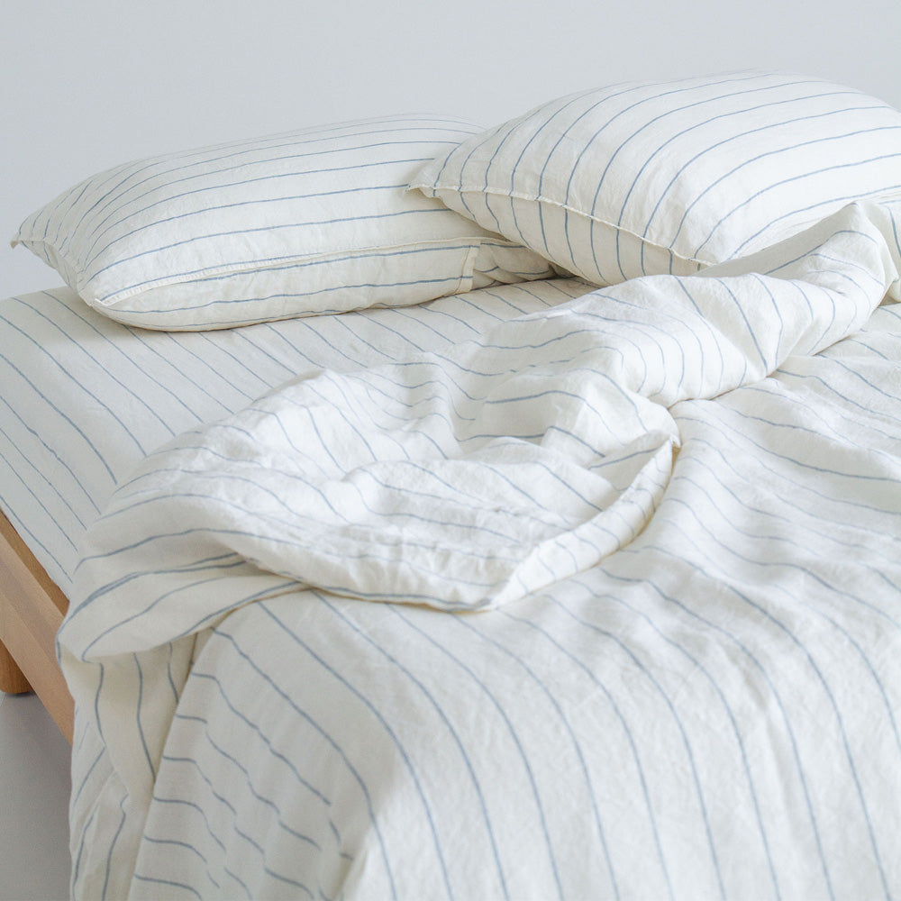 European Linen Duvet Cover - Lake Stripe