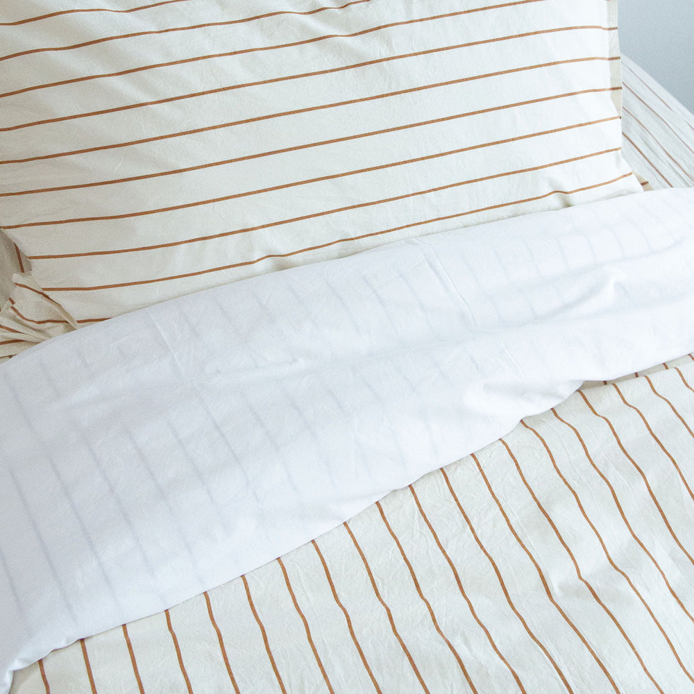Stonewash Cotton Duvet Set - Cedar Stripe, King Single