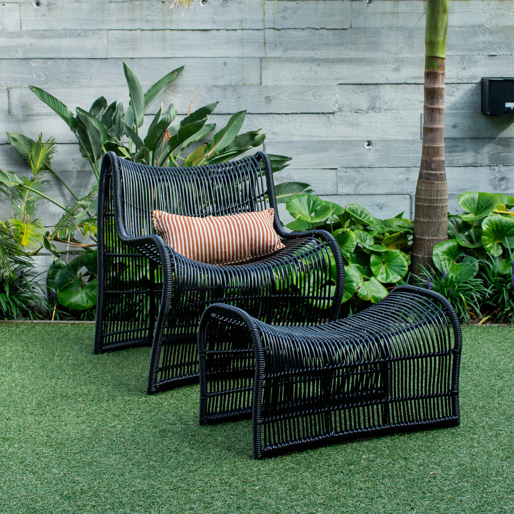 Wave Foot Stool (Straight Weave) - Black