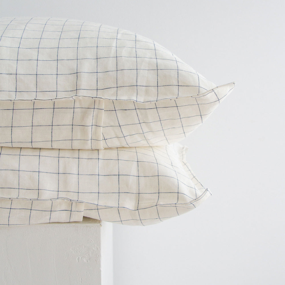 Linen Pillowcases - Navy Check
