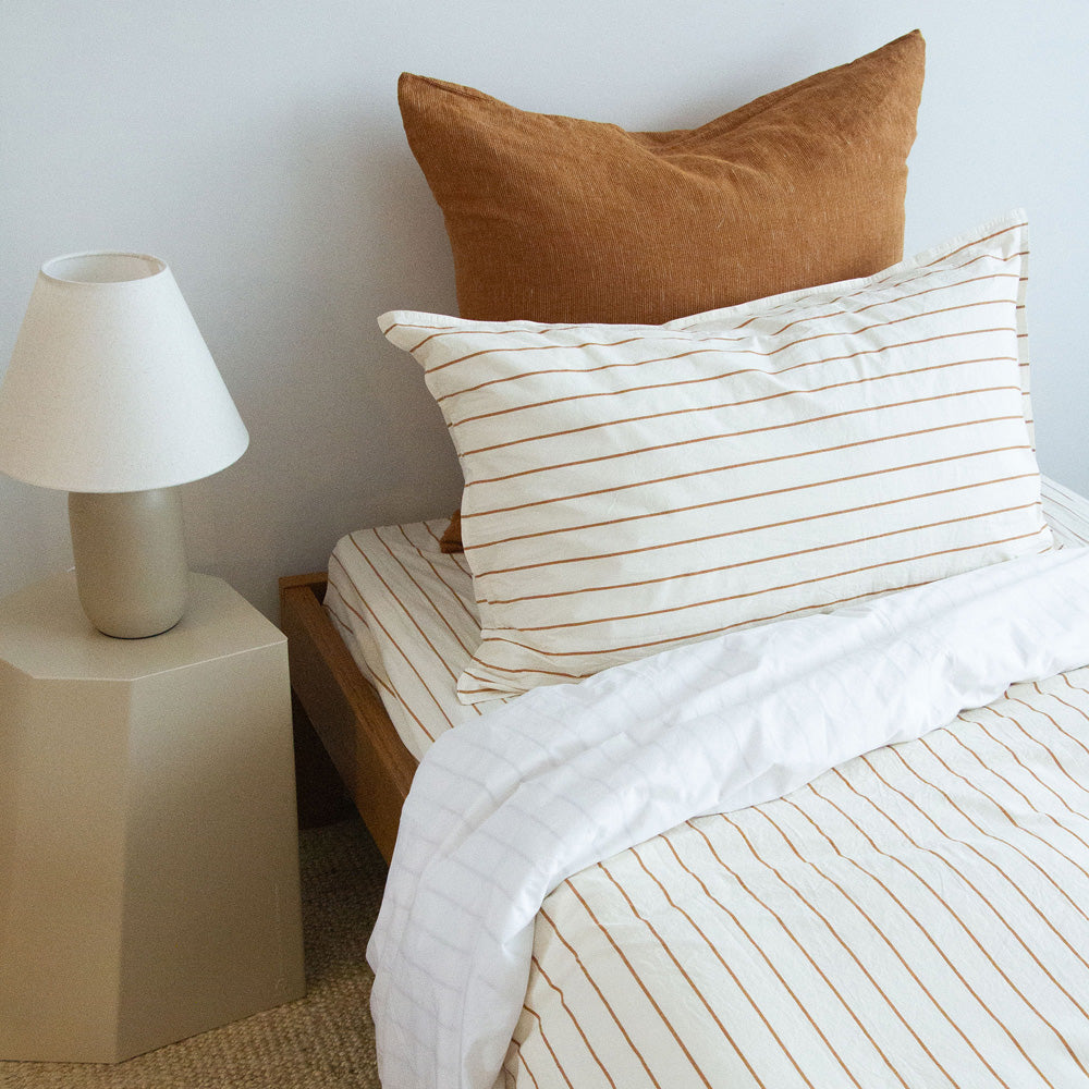 Stonewash Cotton Duvet Set - Cedar Stripe, King Single