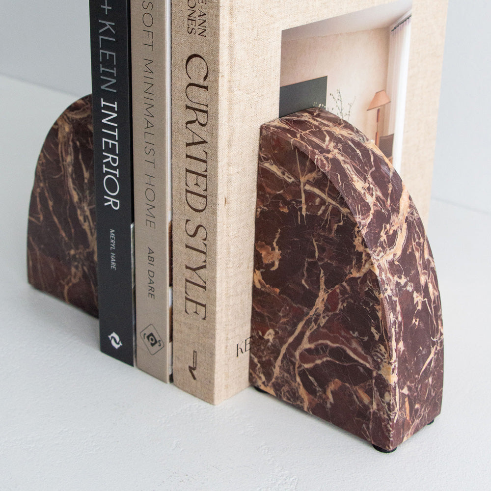 Rufus Curve Bookends, Cherry Marble - Set of 2