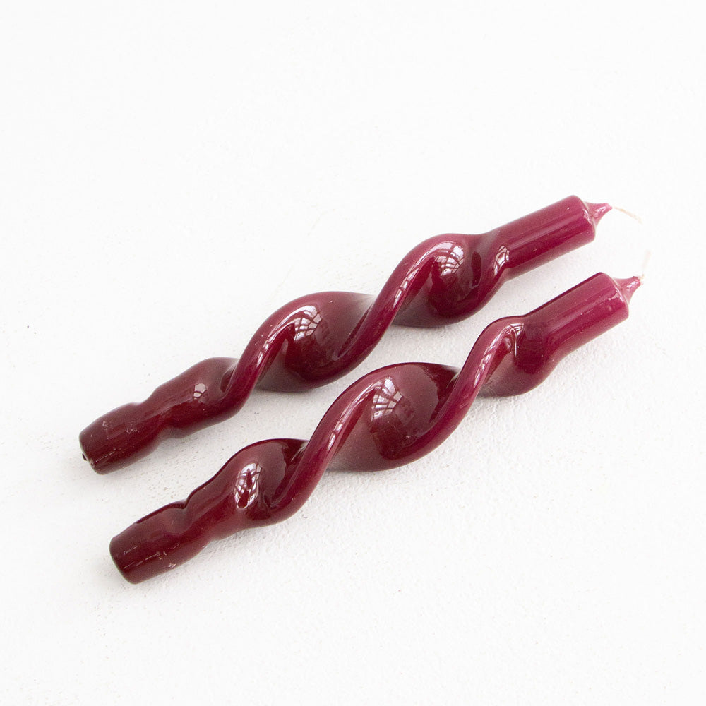 Twisted Candle Set of 2 - Burgundy