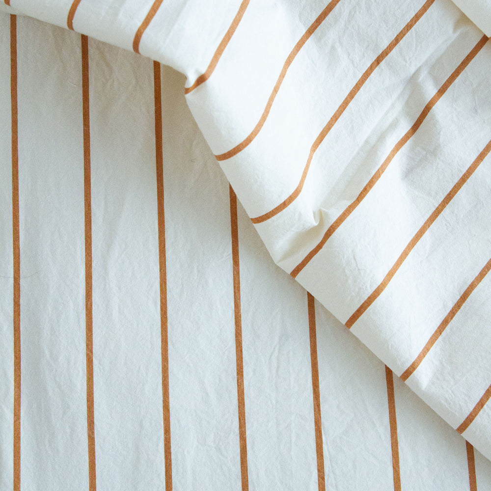 Stonewash Cotton Flat Sheet, King Single - Cedar Stripe