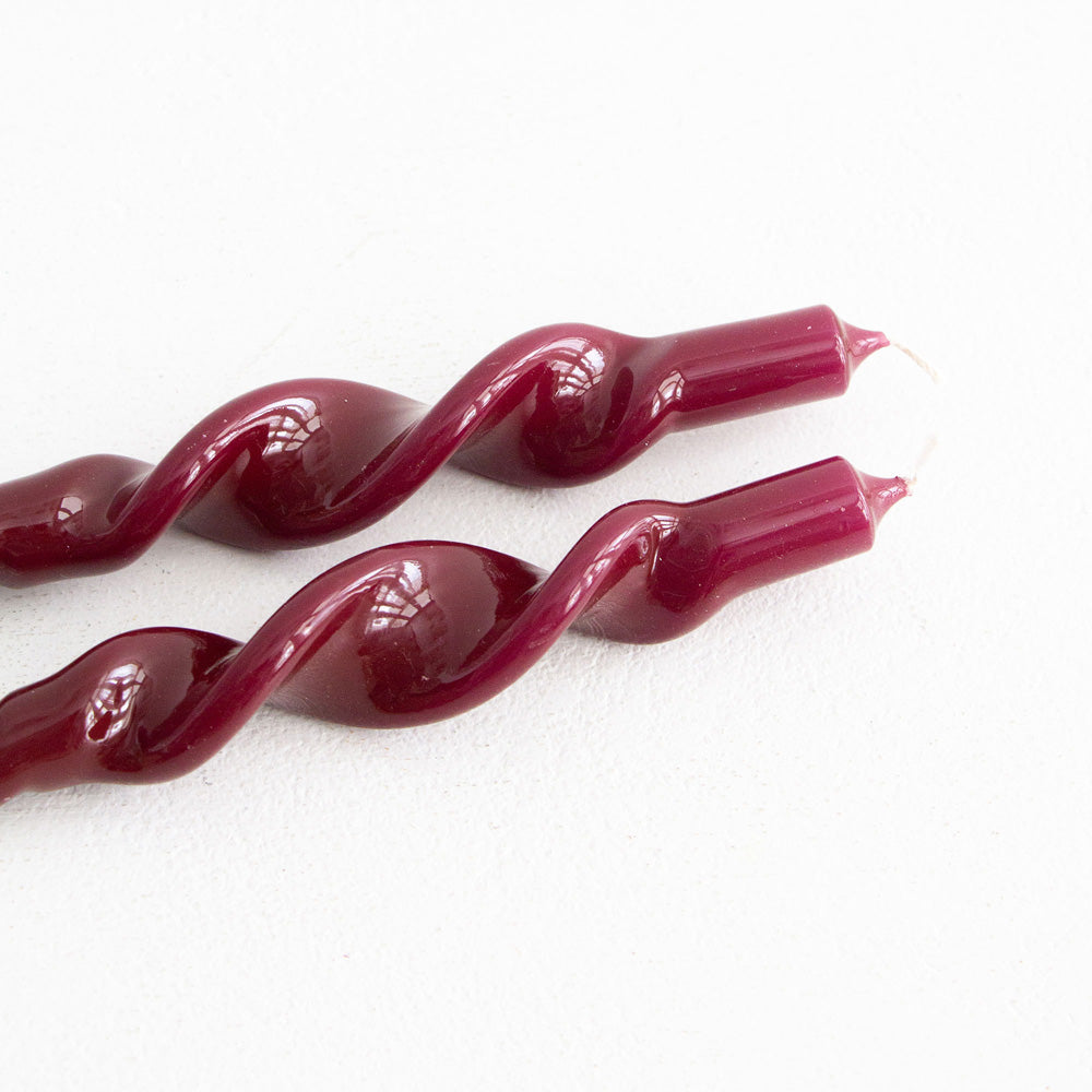 Twisted Candle Set of 2 - Burgundy
