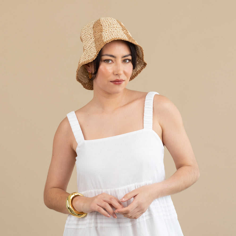 Two Tone Raffia Bucket Hat