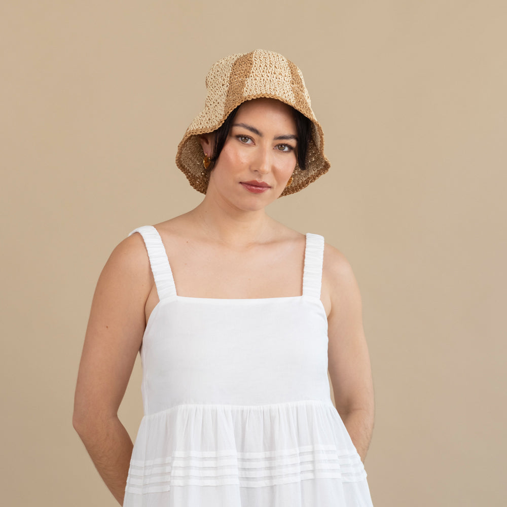 Two Tone Raffia Bucket Hat