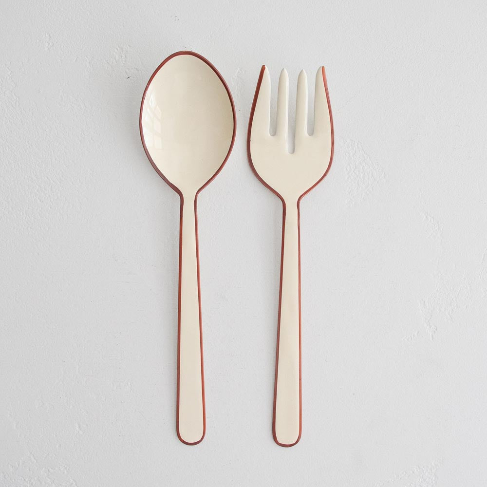 Alder Enamel Salad Servers - Cream