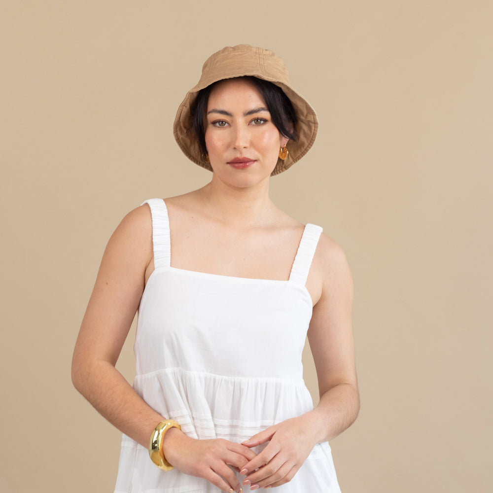 Contrast Stitch Bucket Hat - Beige