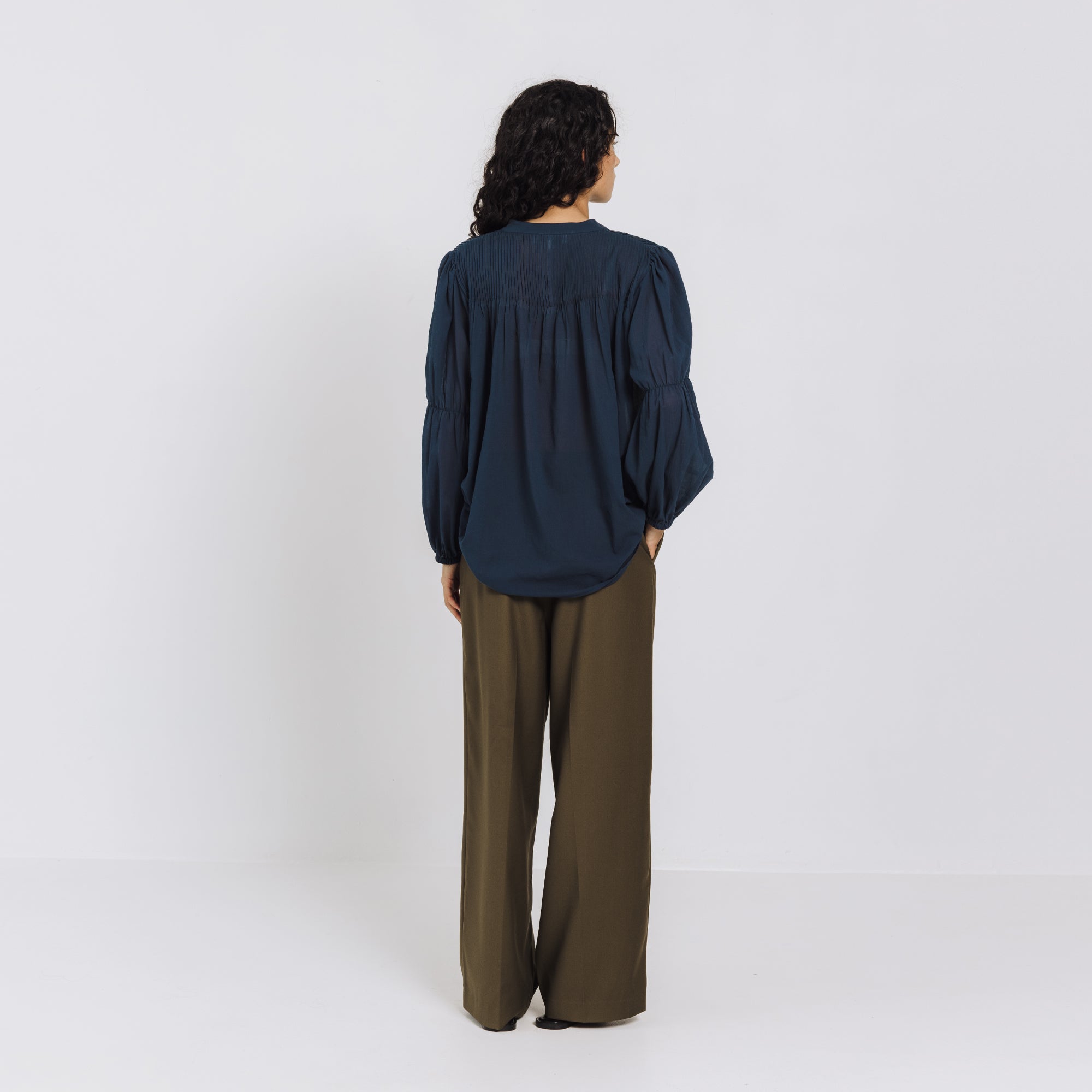 Lyla Pintuck Blouse - Navy Blue