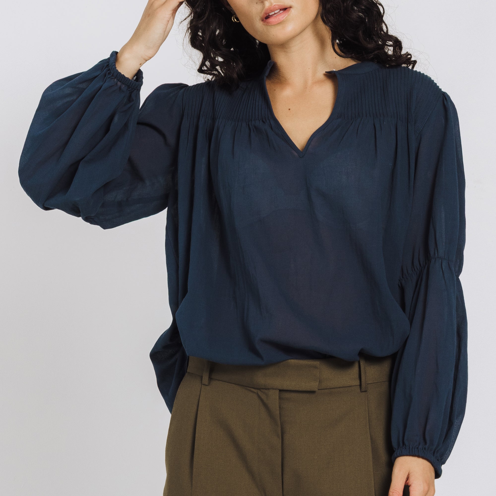 Lyla Pintuck Blouse - Navy Blue