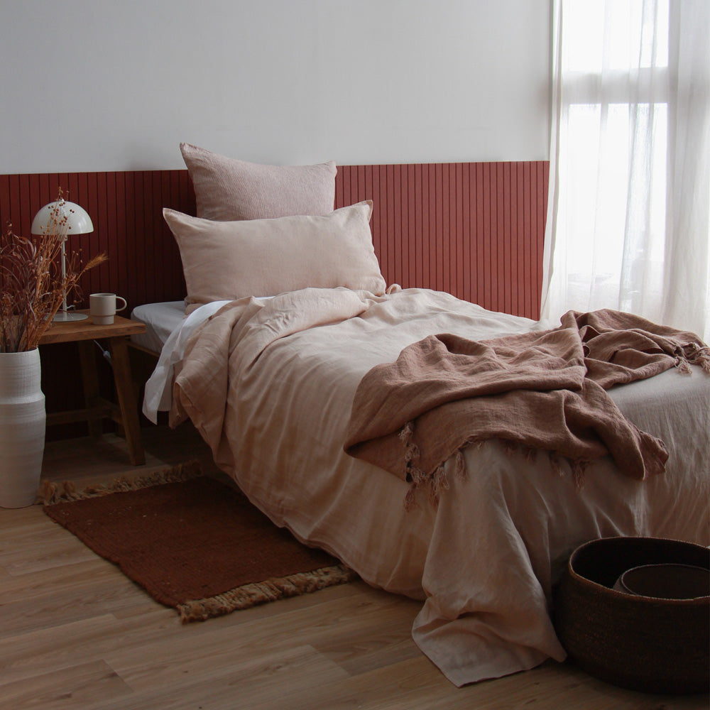Linen Duvet Set - King Single, Blush