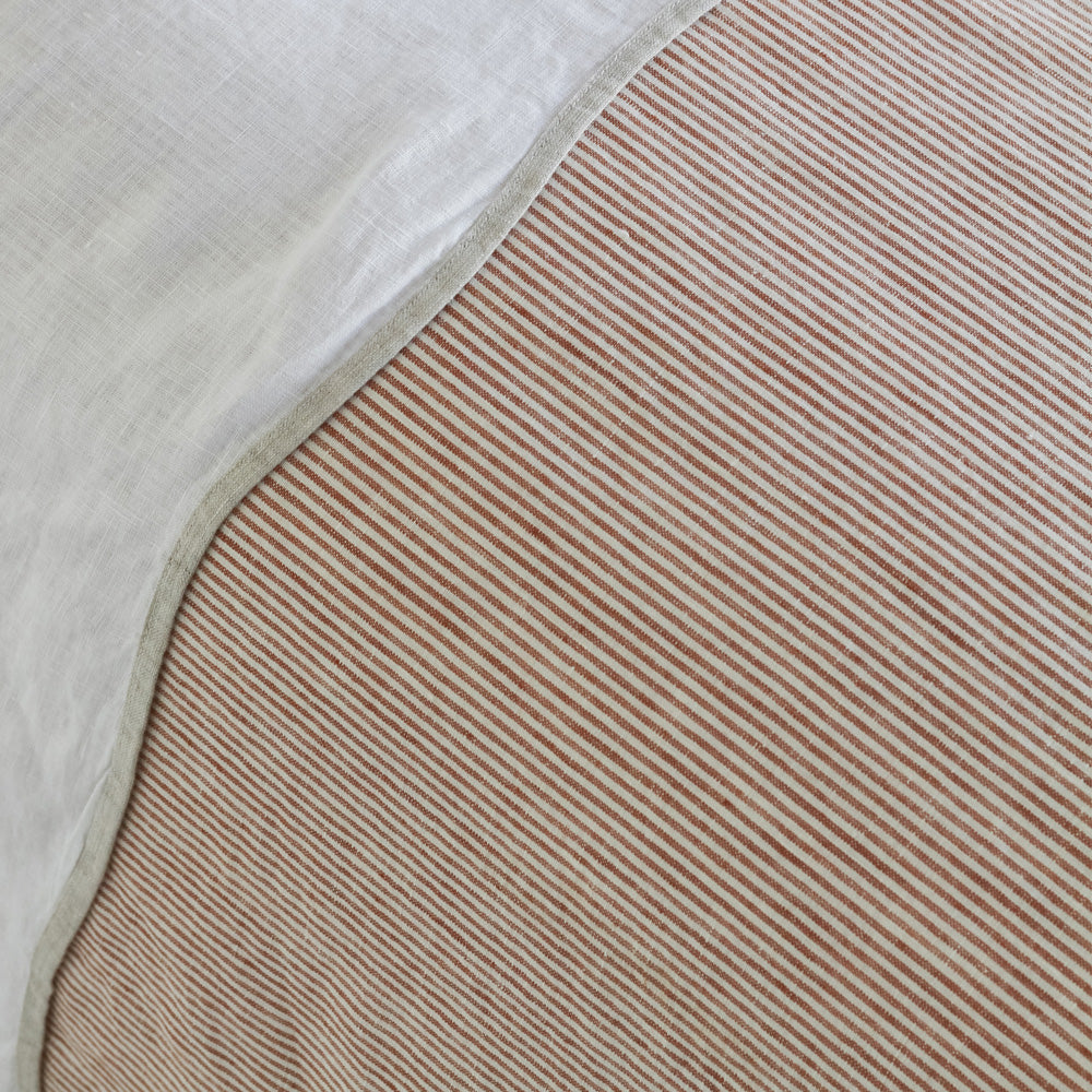 European Linen Duvet Cover - Mini Terracotta Stripe
