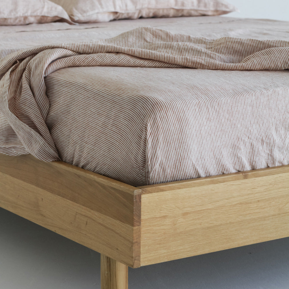 European Linen Fitted Sheet - Mini Terracotta Stripe