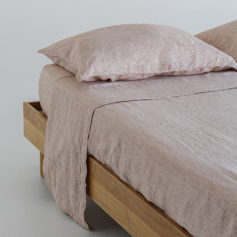 European Linen Flat Sheet - Mini Terracotta Stripe