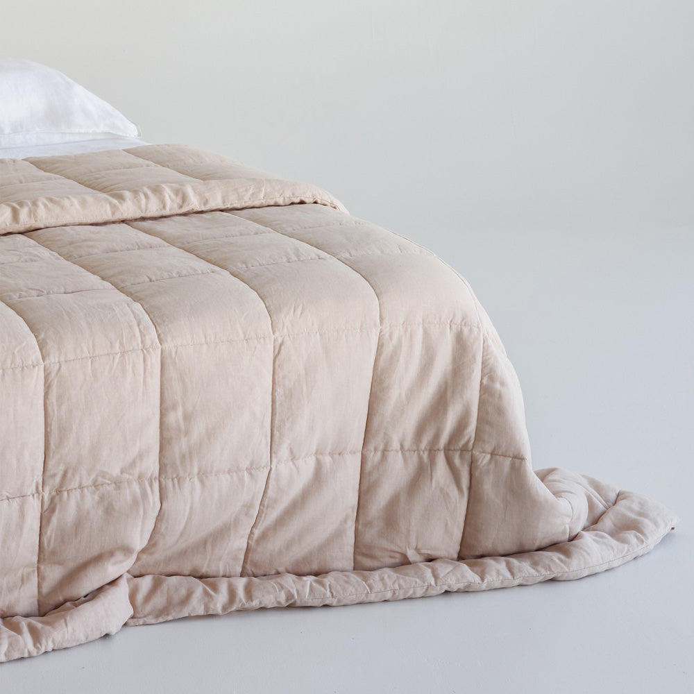 Linen Quilted Bedcover - Blush