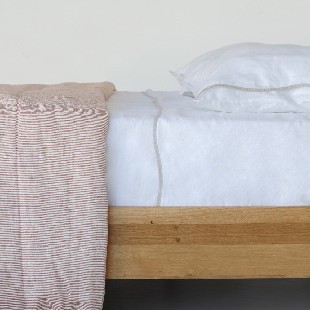 Linen Quilted Bedcover - Mini Terracotta Stripe