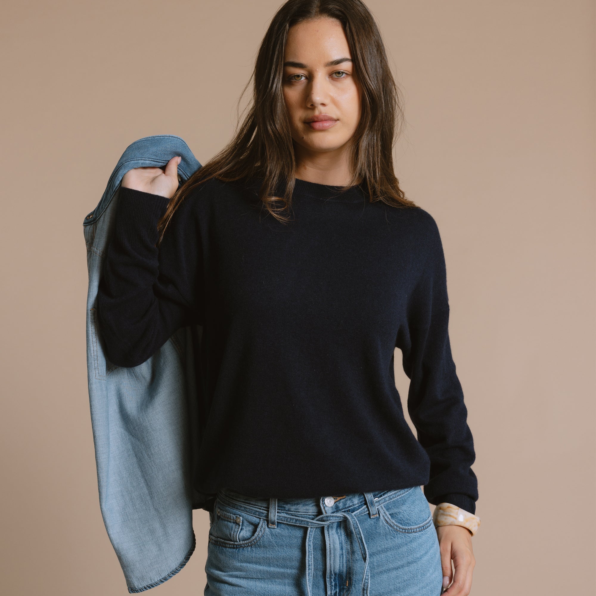 Charlie Cashmere Wool Crew - Navy