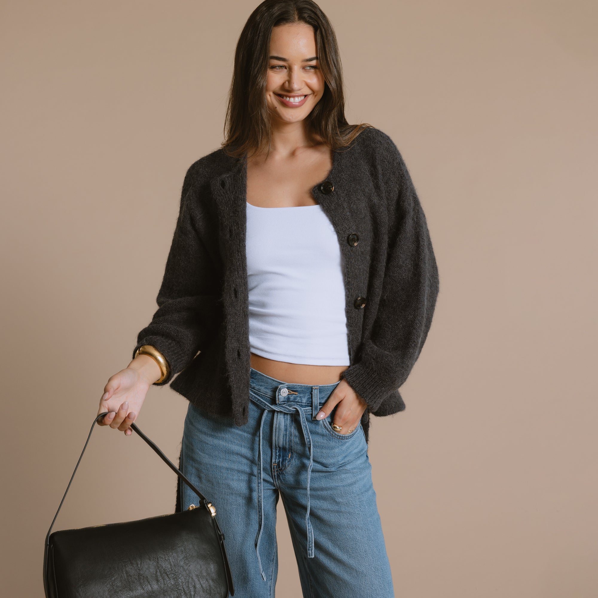 Maeghan Belted Cardigan - Charcoal