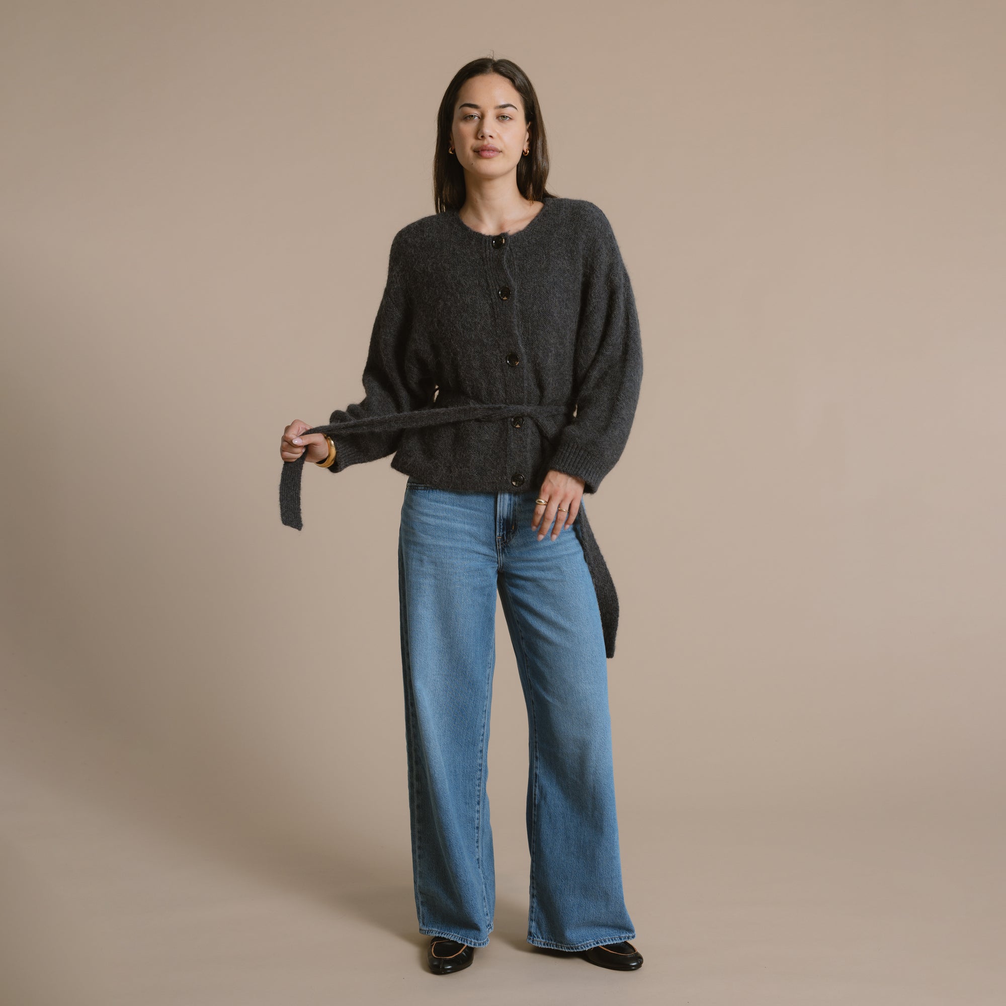 Maeghan Belted Cardigan - Charcoal