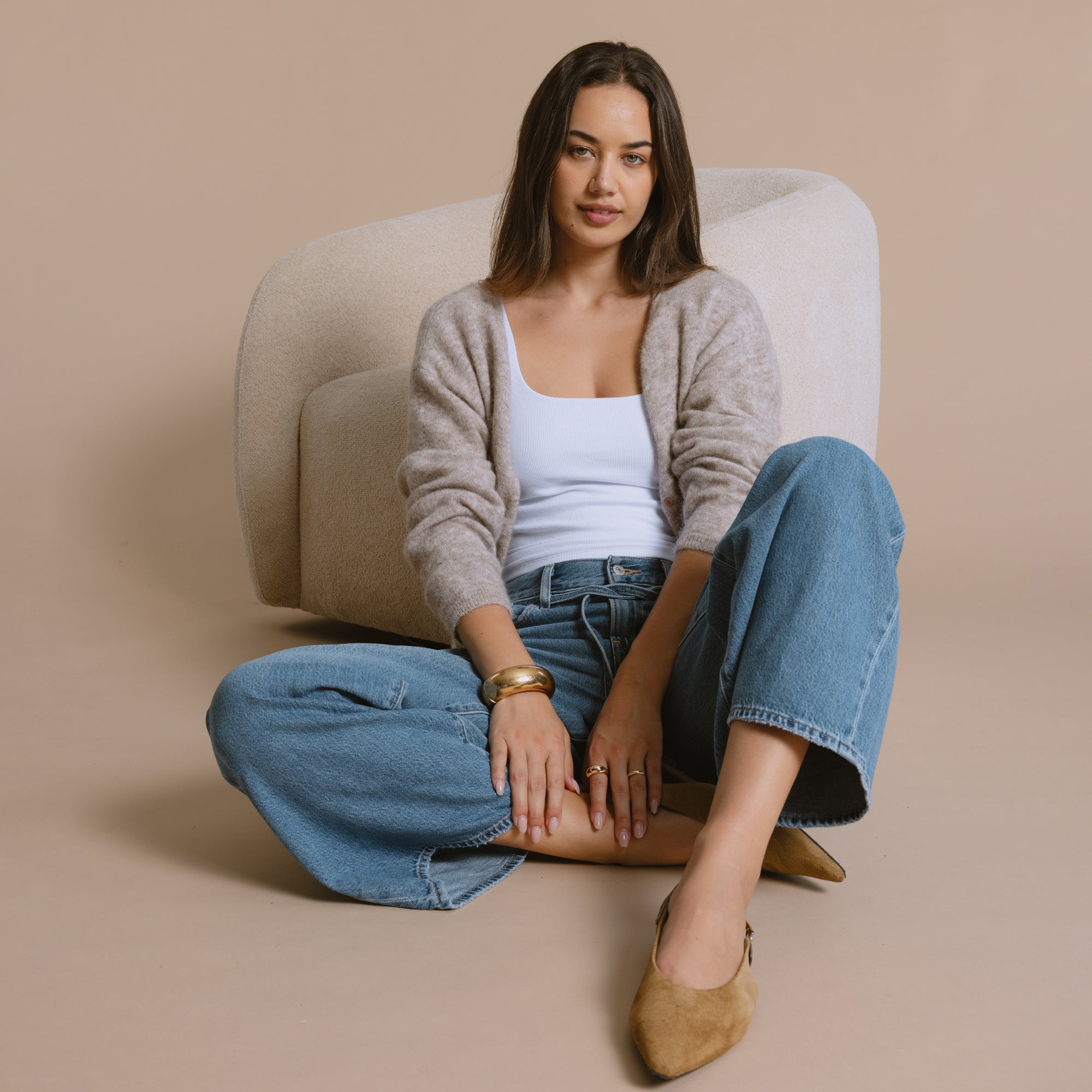 Mila Brushed Mohair Cardigan - Toast