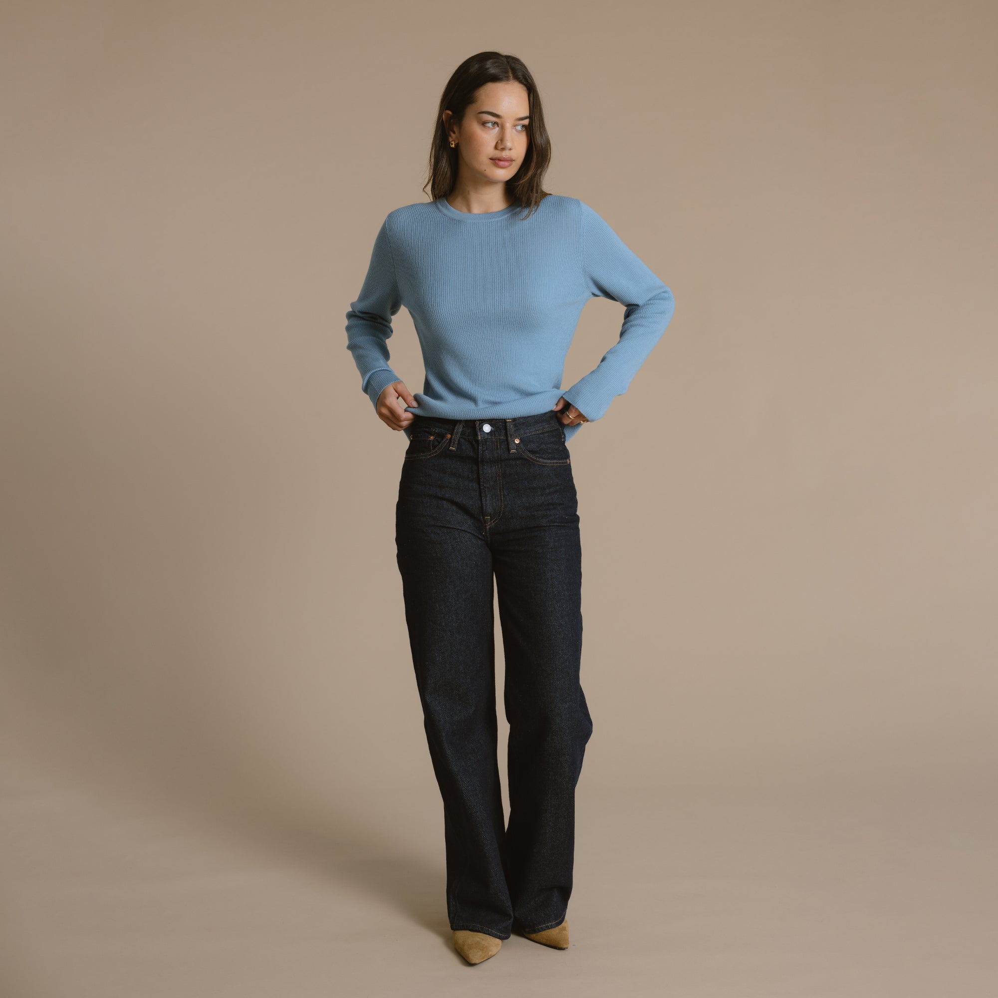 Rosie Merino Crew - Dusty Blue