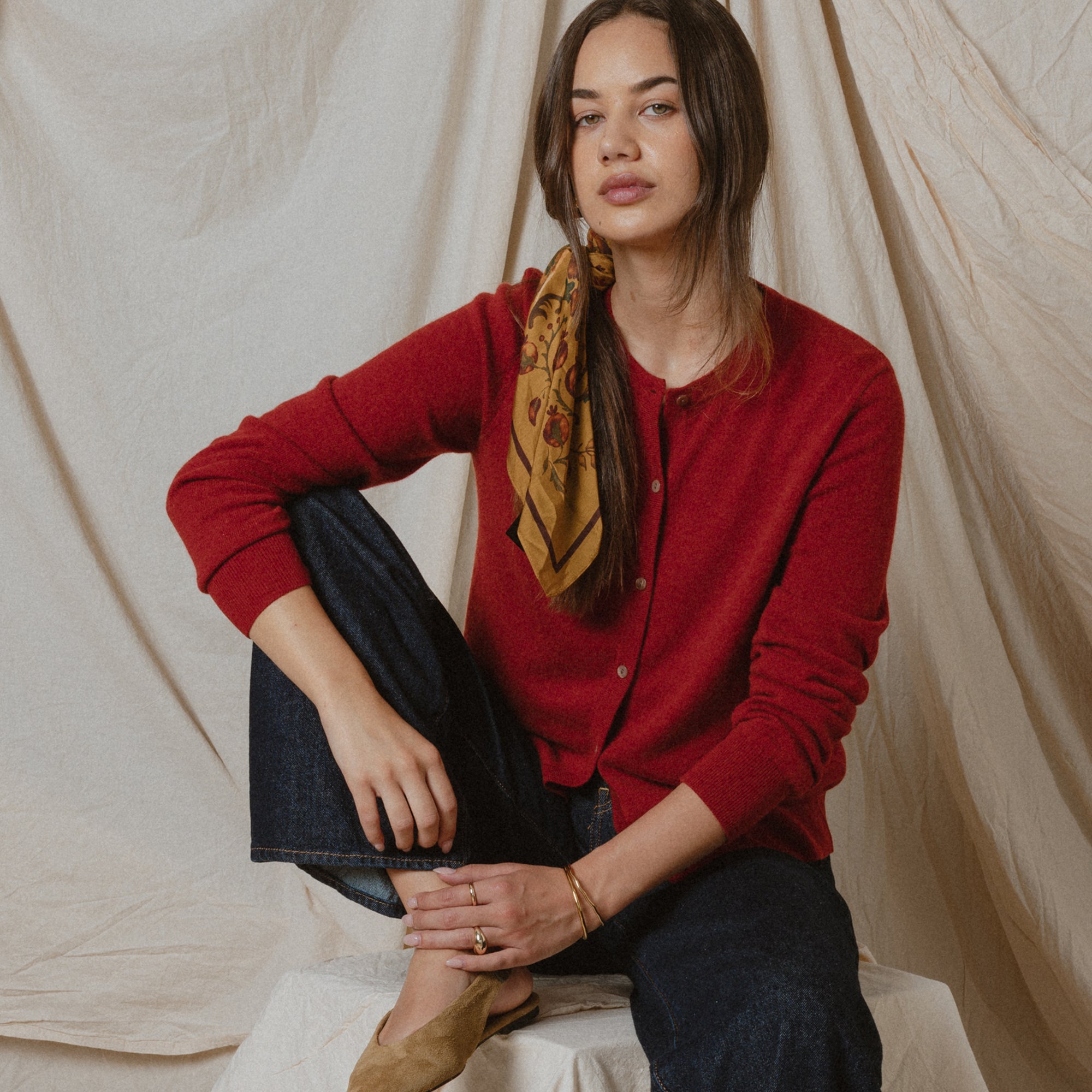 Sarah Cashmere Wool Cardigan - Paprika