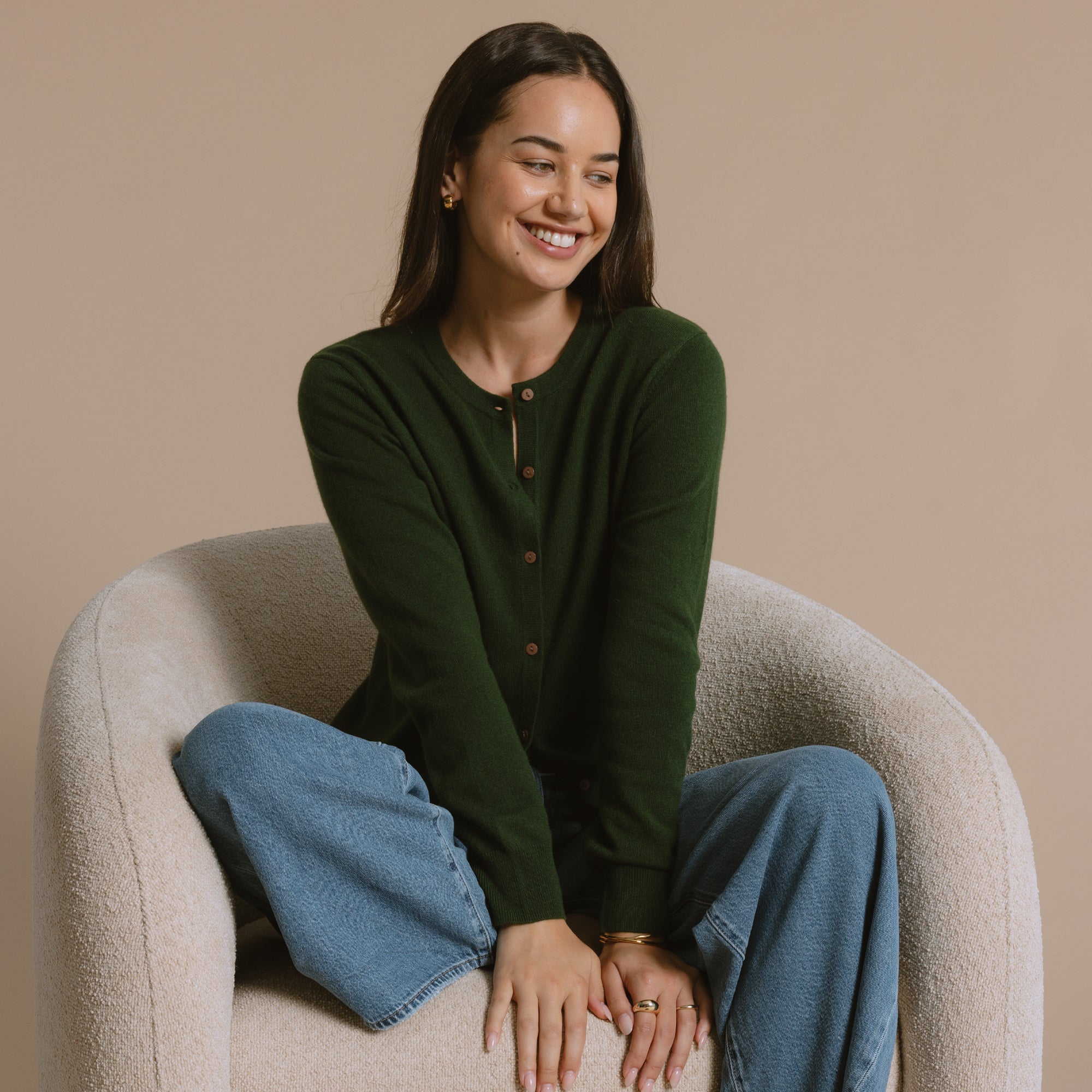 Sarah Cashmere Wool Cardigan - Pine