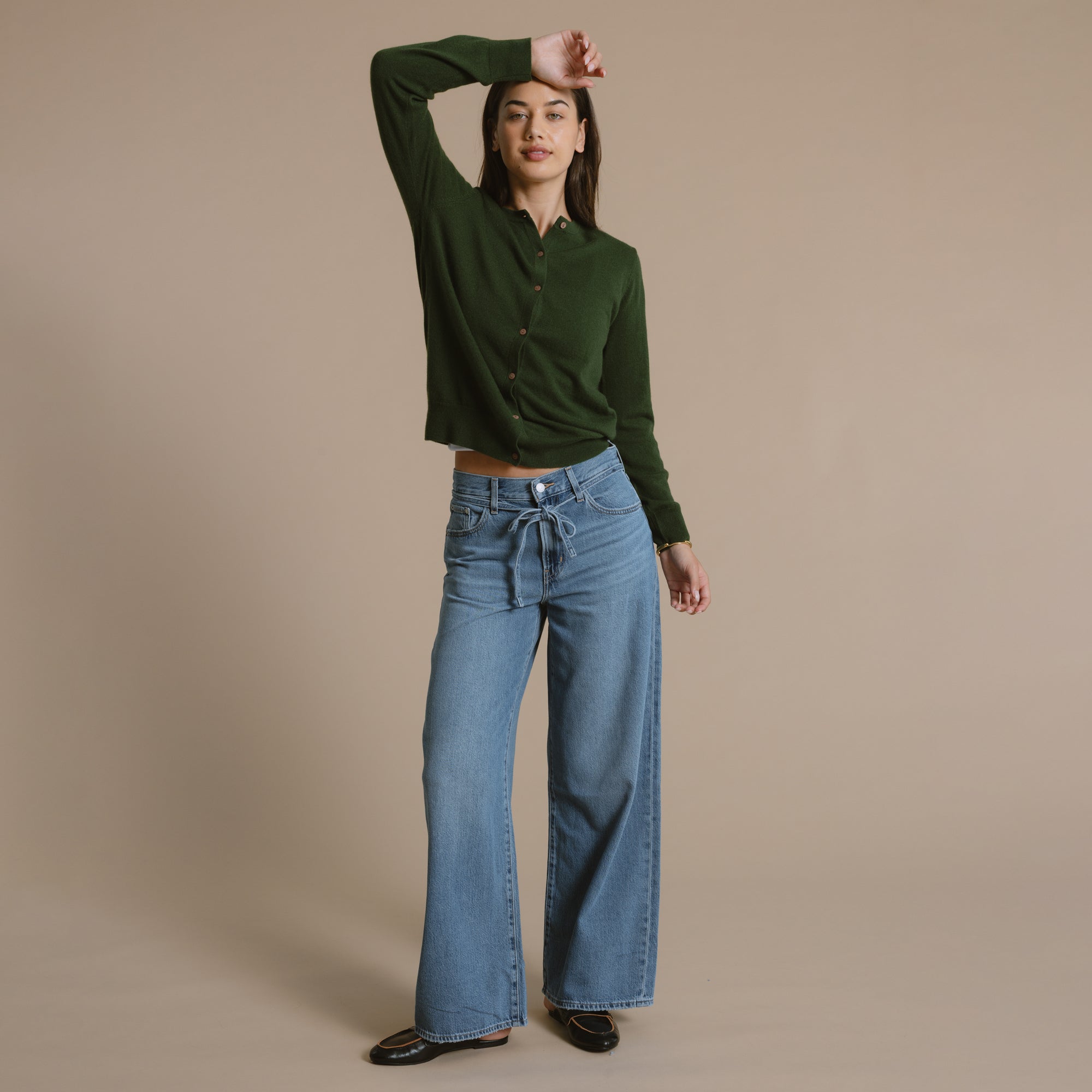 Sarah Cashmere Wool Cardigan - Pine