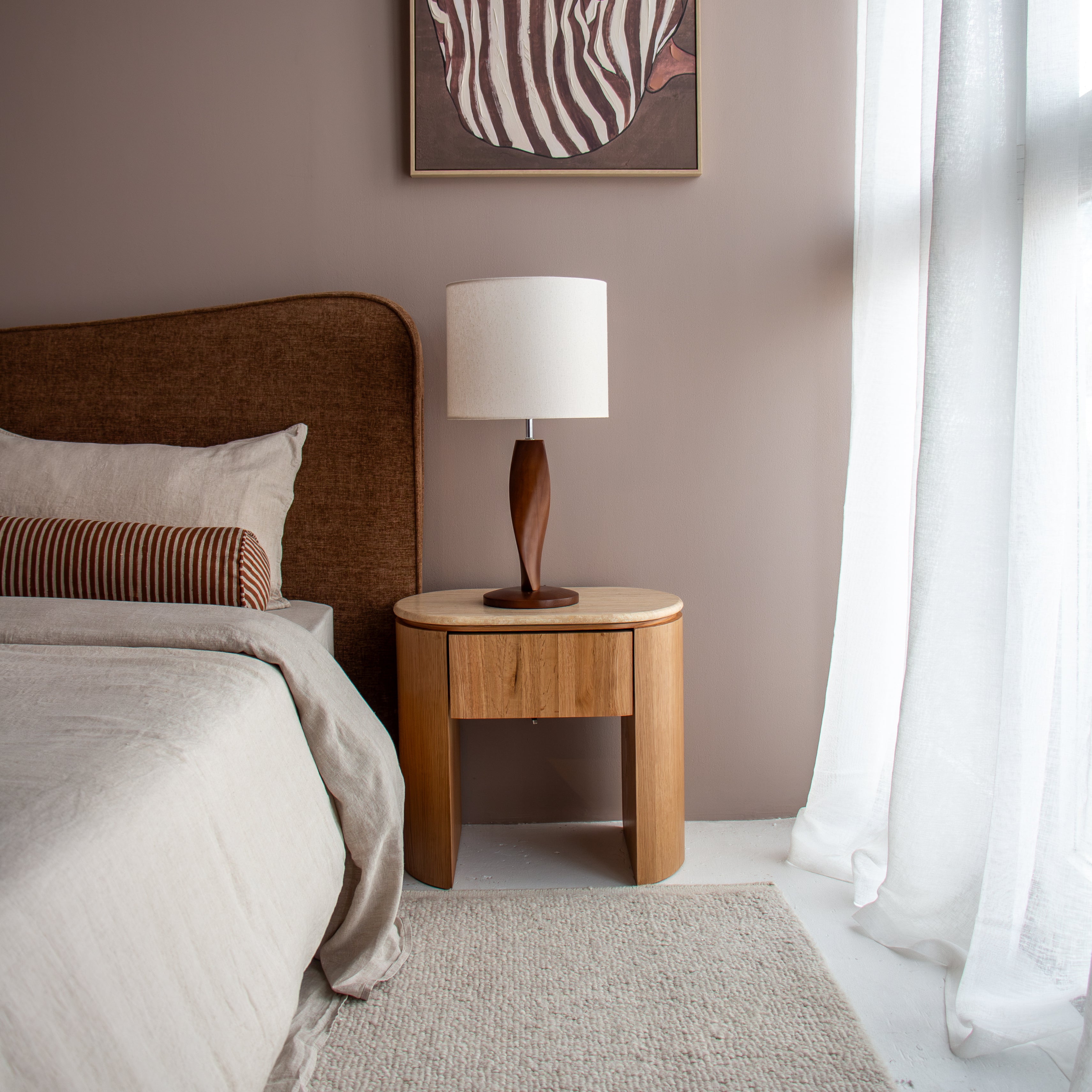 Archie Curved Bedside - Travertine