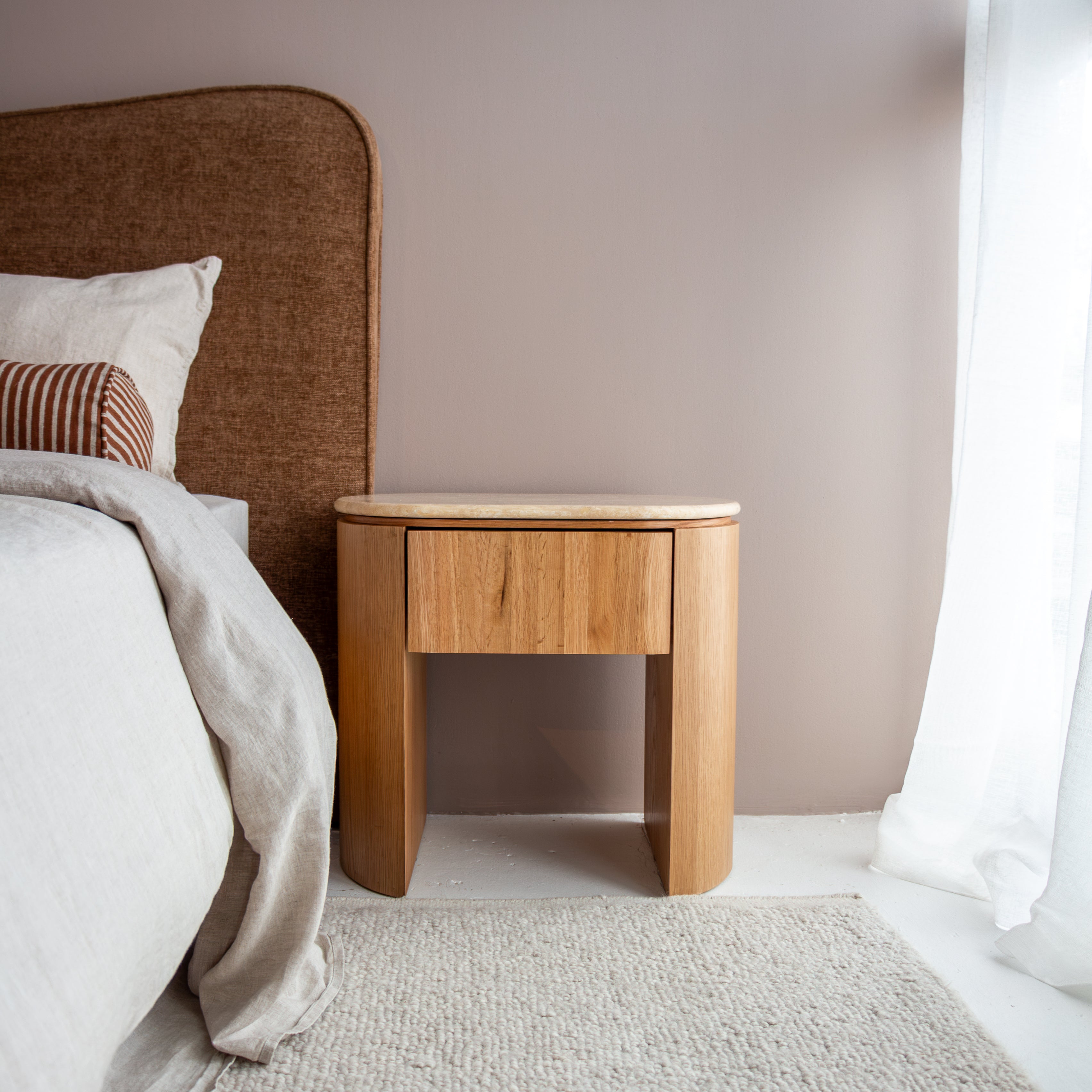 Archie Curved Bedside - Travertine