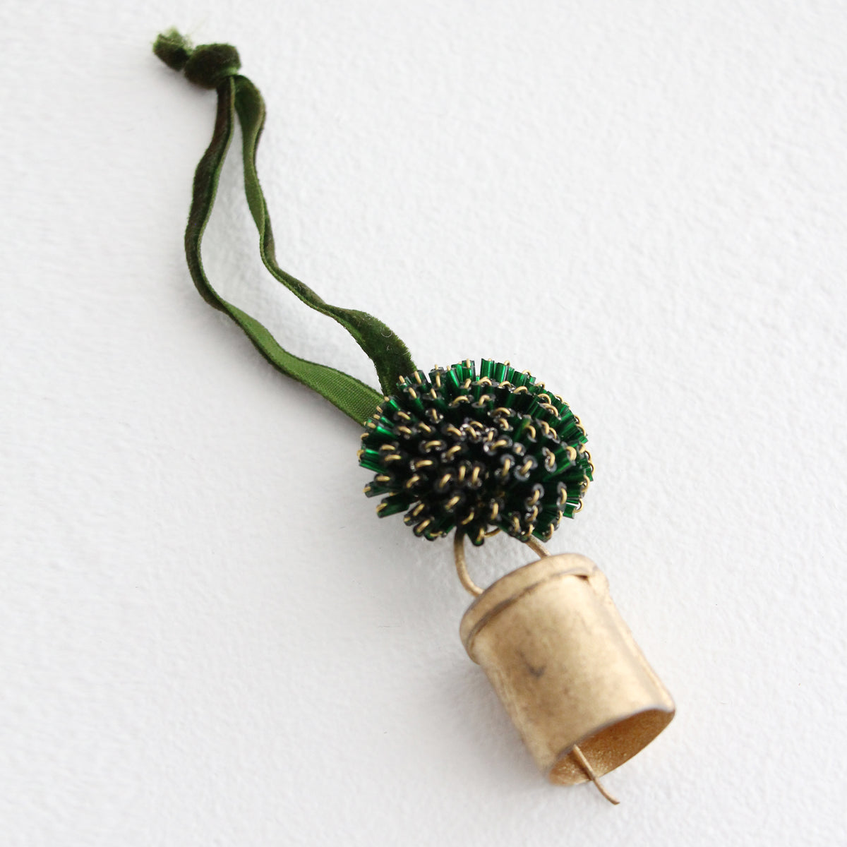 Beaded Pompom Bell Decoration - Green