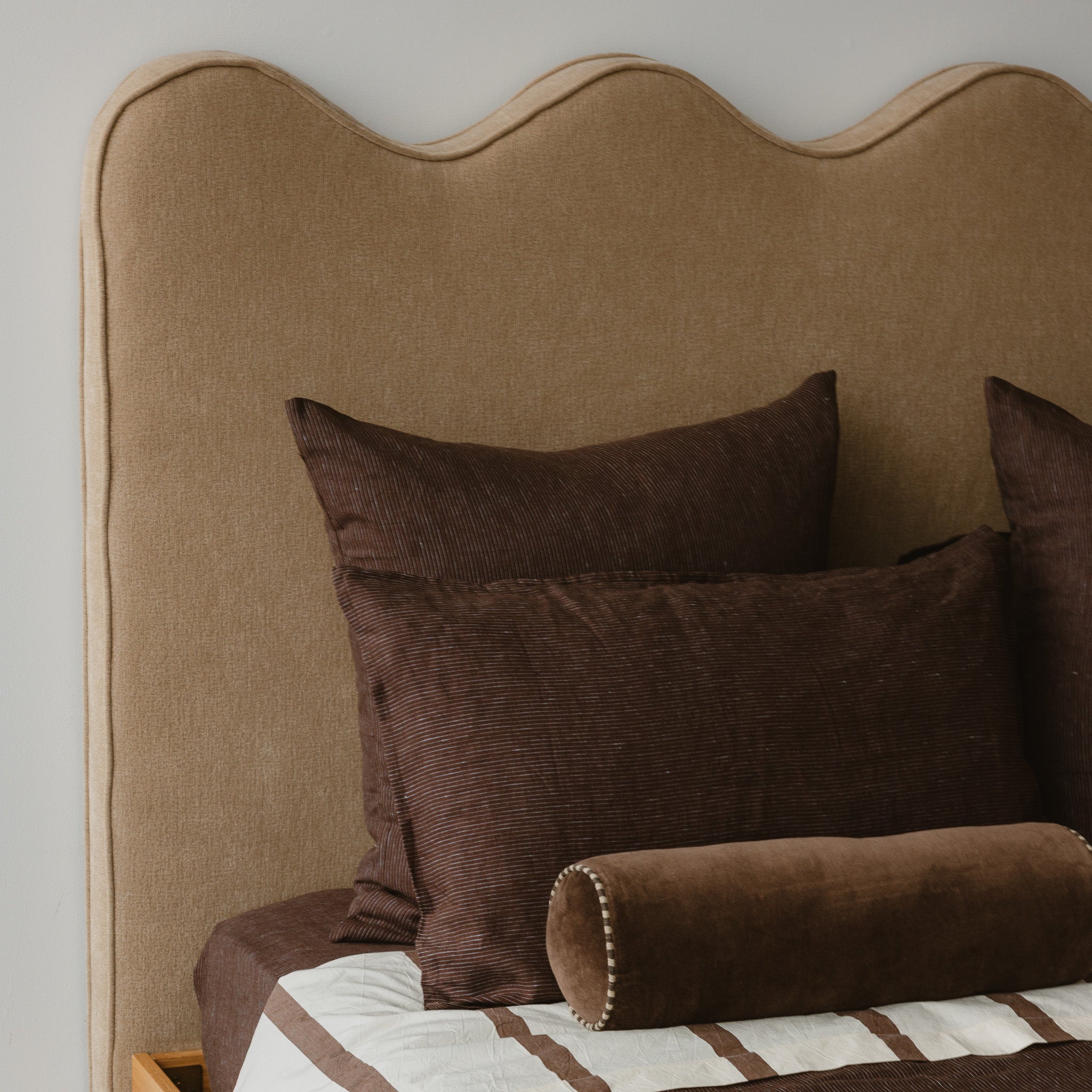 European Linen Euro Pillowcase - Chocolate/Blue Stripe