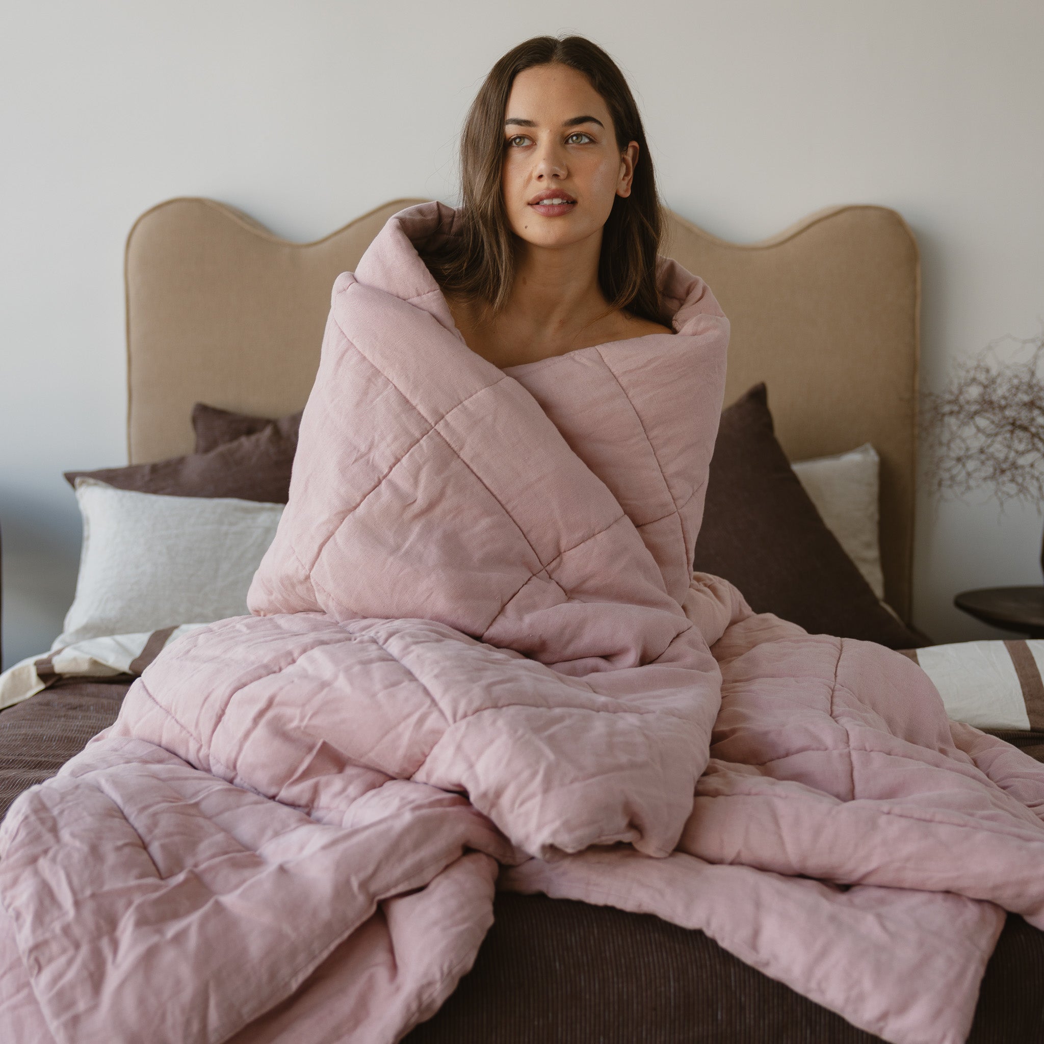 Linen Quilted Bedcover - Rosa