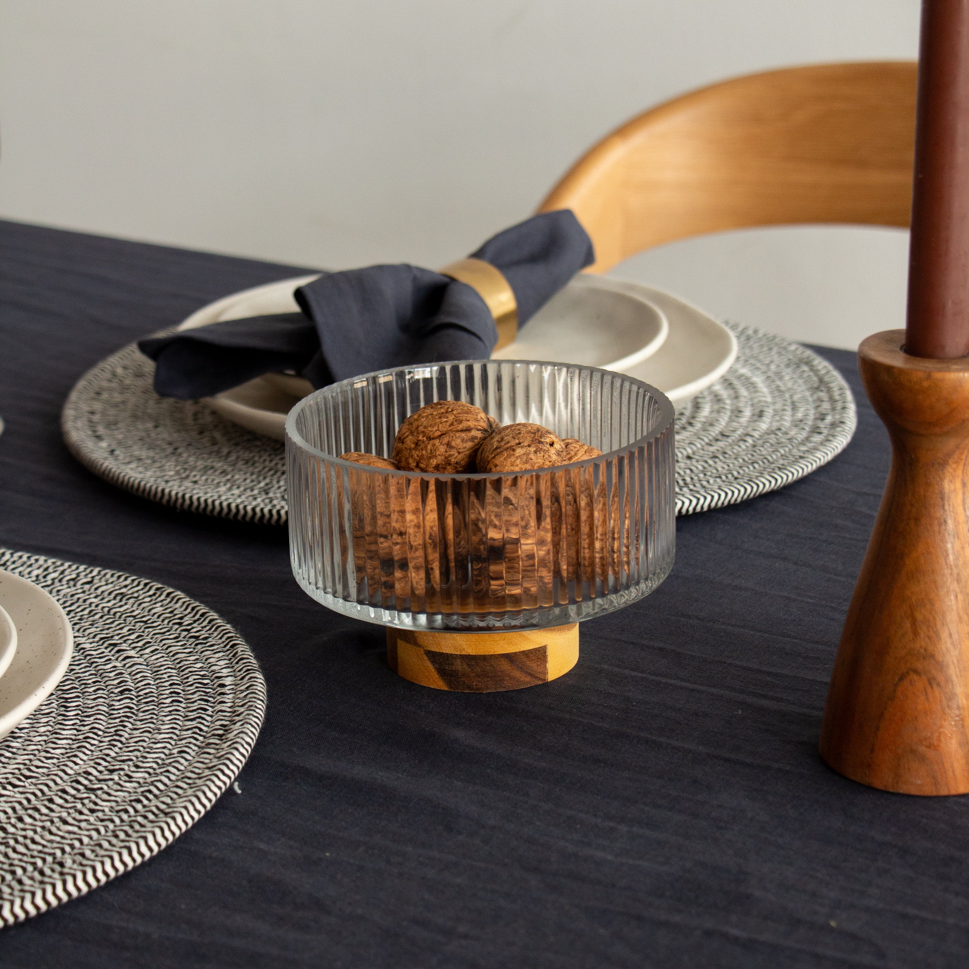 Bossi Glass Wood Footed Bowl