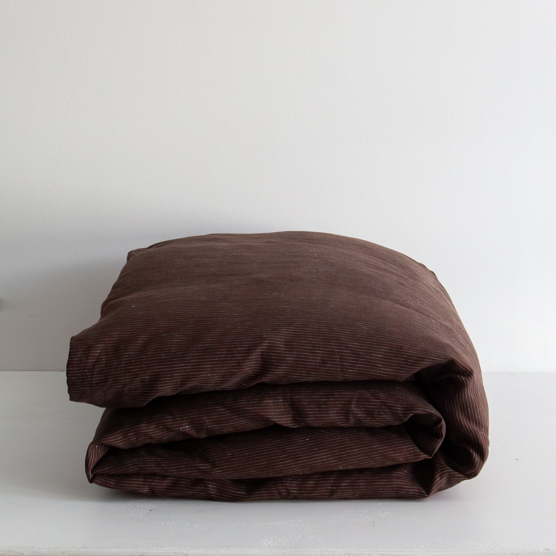European Linen Duvet - Chocolate/Blue Stripe