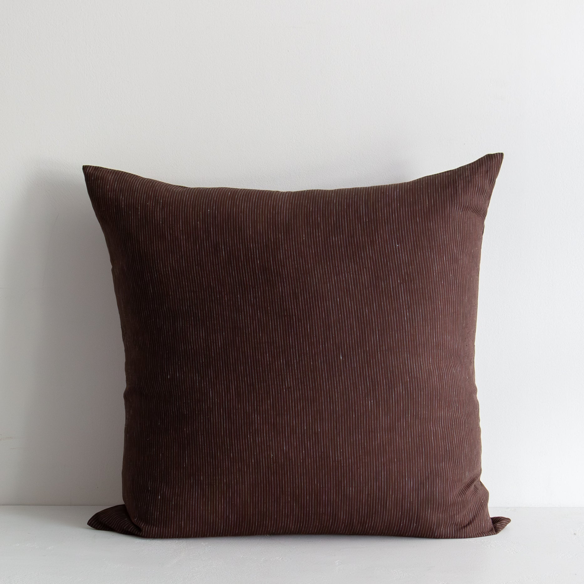 European Linen Euro Pillowcase - Chocolate/Blue Stripe