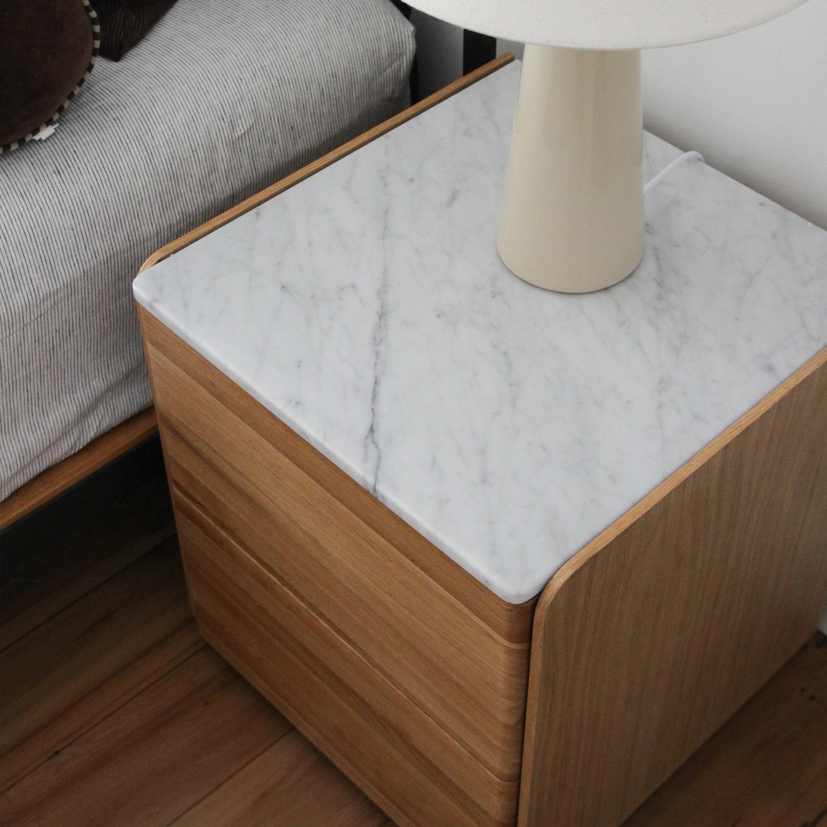 Carter Oak Bedside Table - Marble top