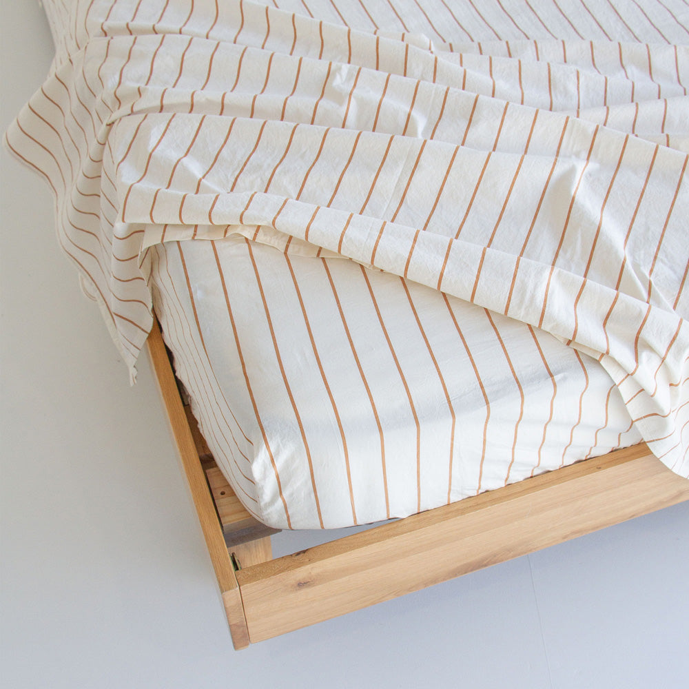 Stonewash Cotton Fitted Sheet - Cedar Stripe