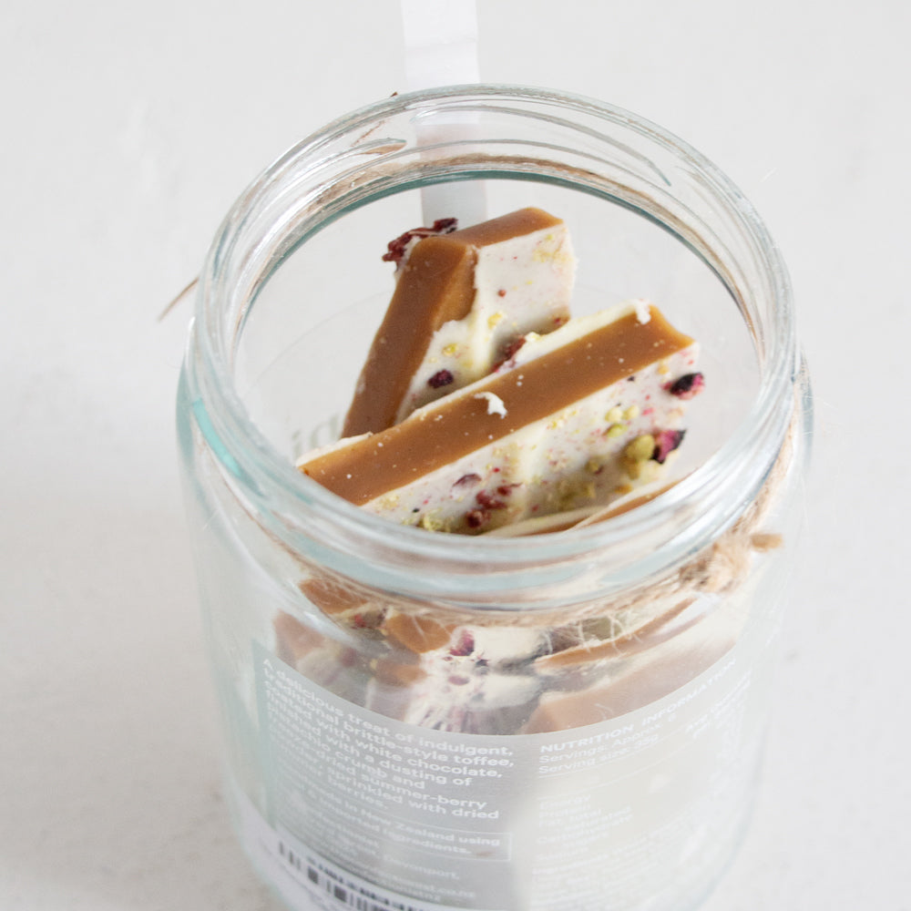 White Chocolate, Summer Berry & Pistachio Toffee - 200g Jar
