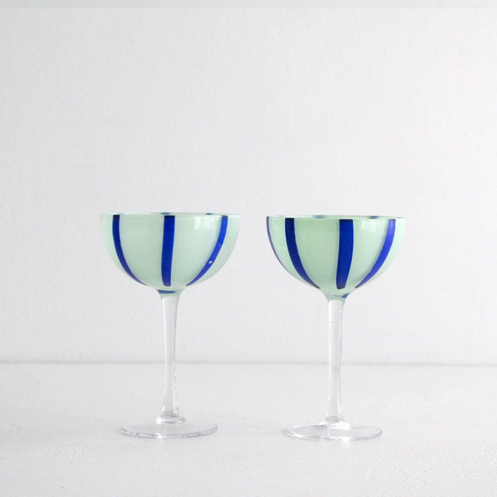 Coupe Glass Pair - Green/Blue