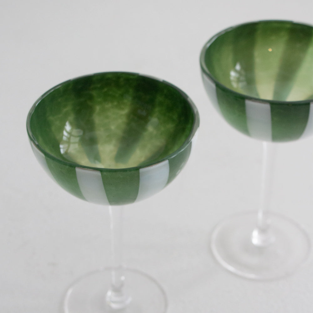 Coupe Glass Pair - Green/Ivory