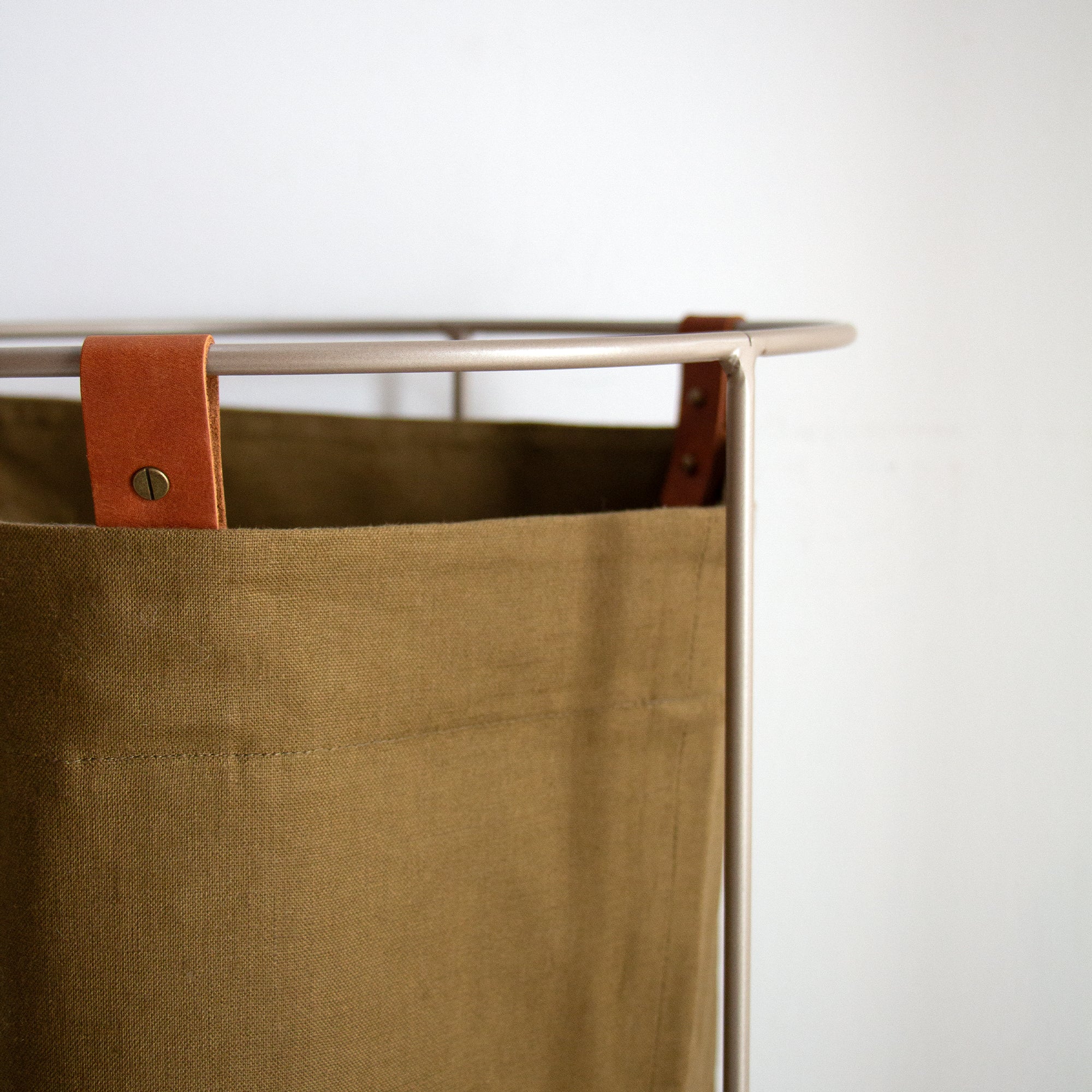 Light Khaki Linen Laundry Basket - Champagne Frame