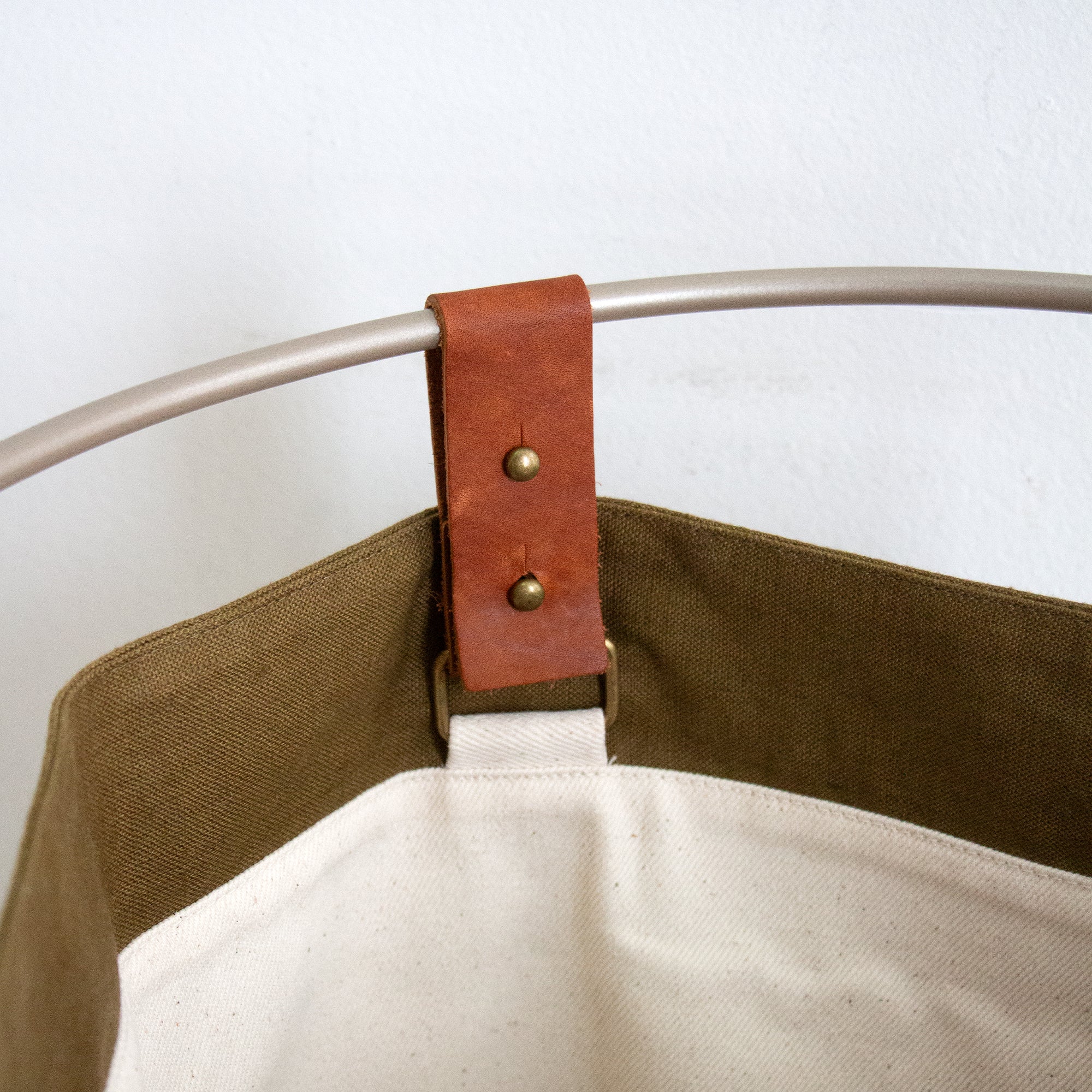 Light Khaki Linen Laundry Basket- Champagne Frame