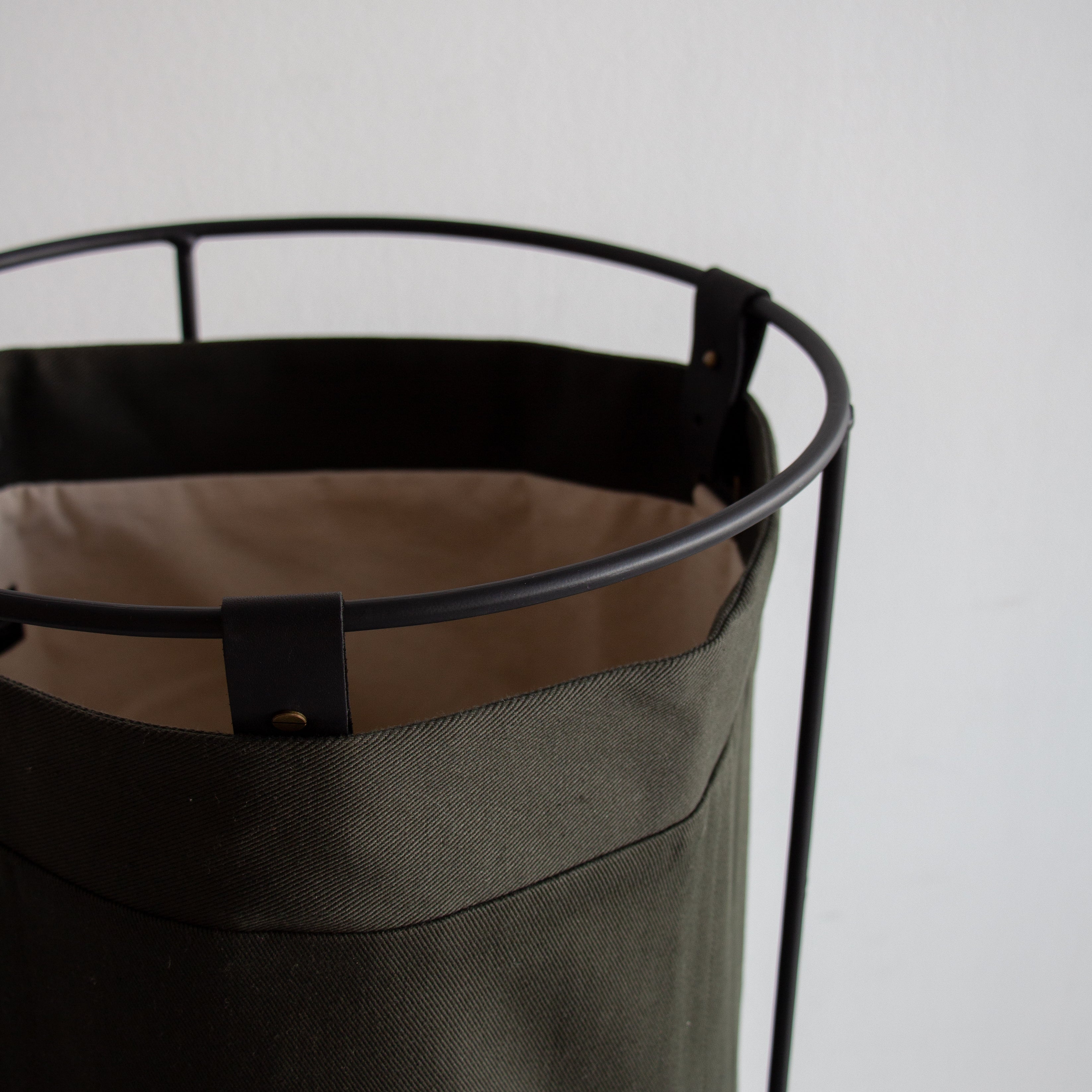 Dark Olive Linen Laundry Basket - Black Frame