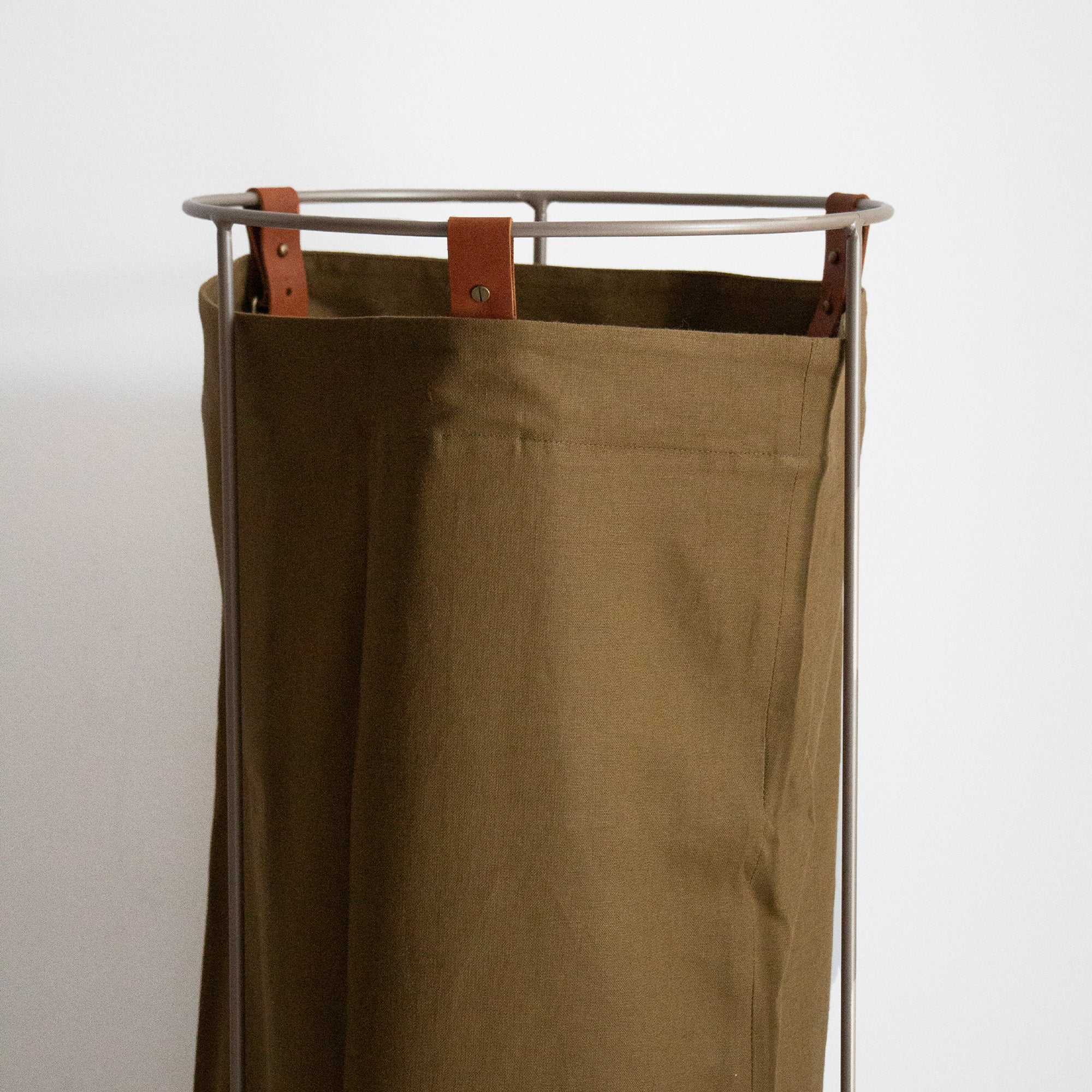 Light Khaki Linen Laundry Basket - Champagne Frame