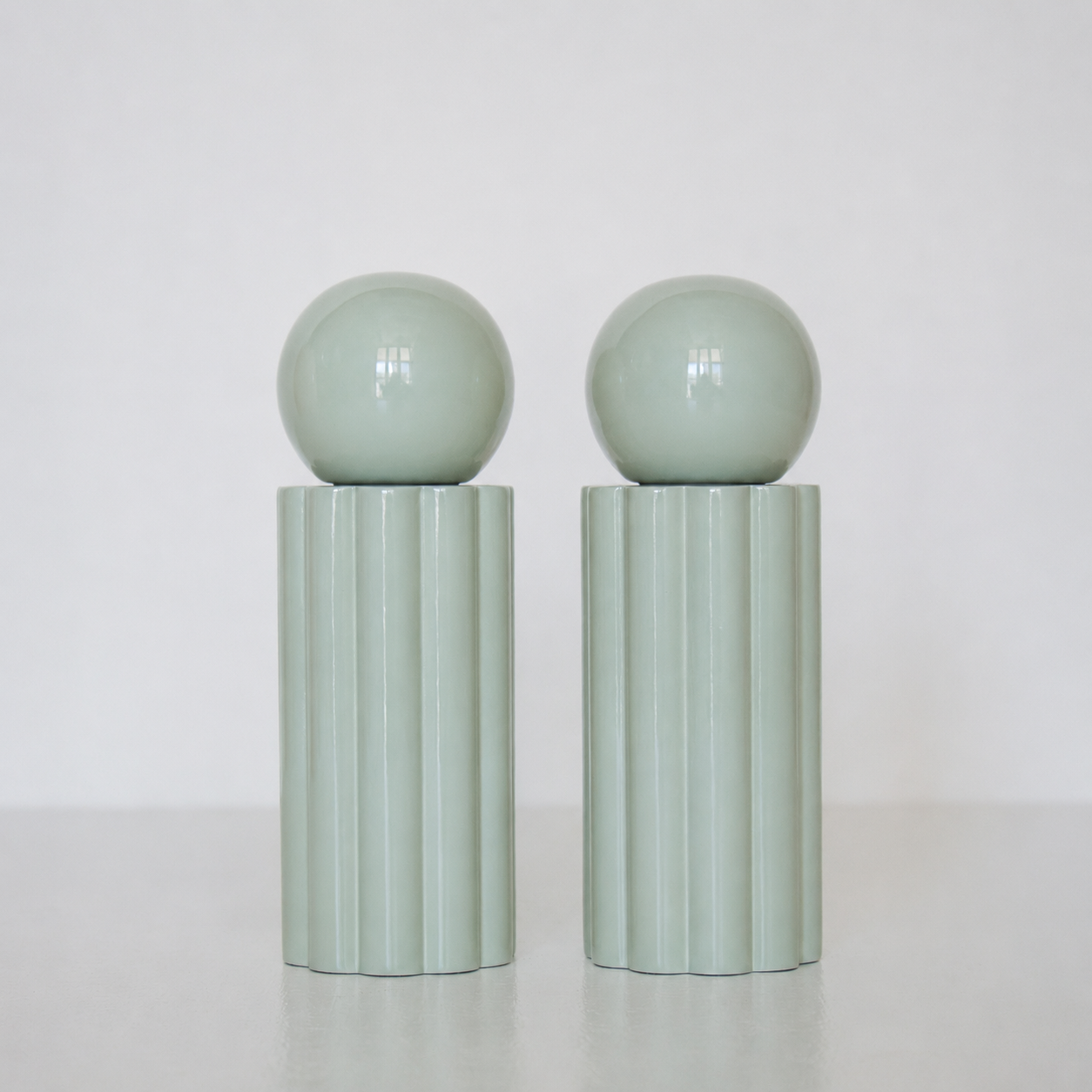 Flute Wooden Salt & Pepper Grinders, Set of 2 - Seafoam