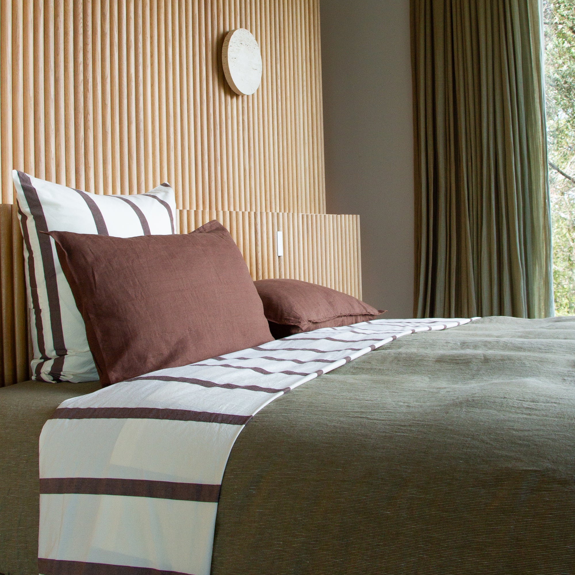 European Linen Duvet - Olive Pinstripe