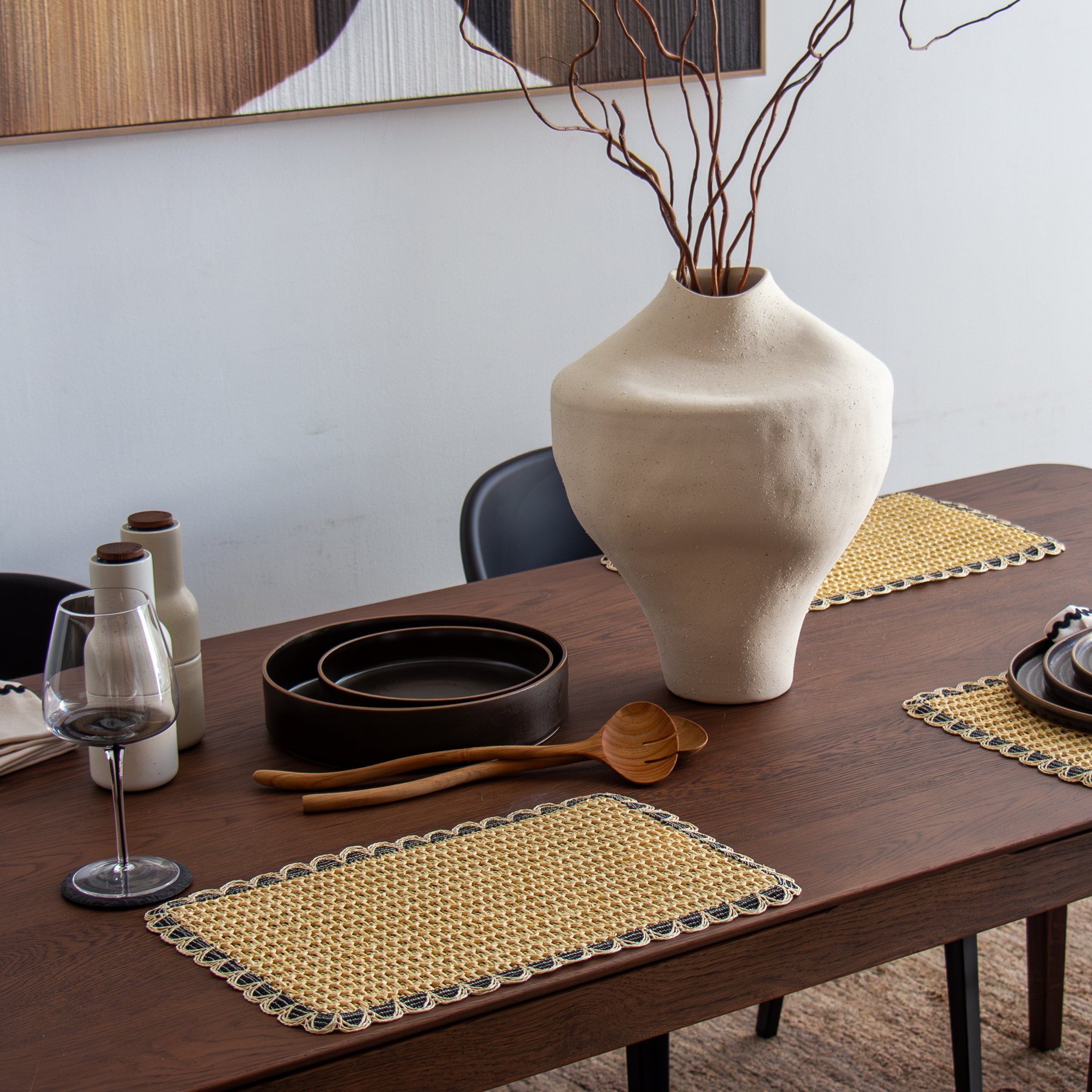 Ita Crochet Rectangle Placemat - Natural/Black